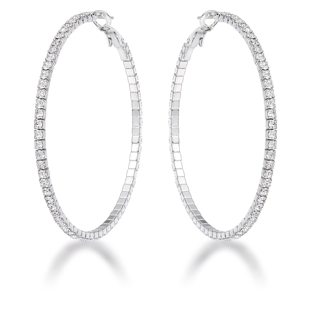 3.85Ct Silvertone Cup Chain Hoop Earrings